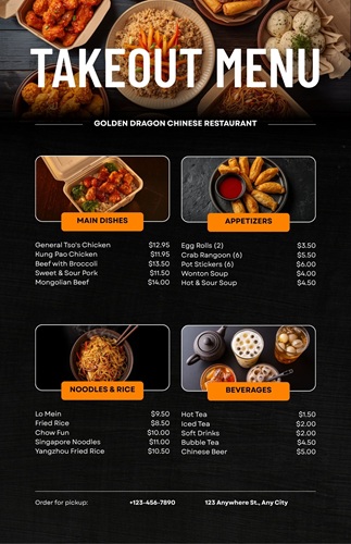 Printed restaurant menu example